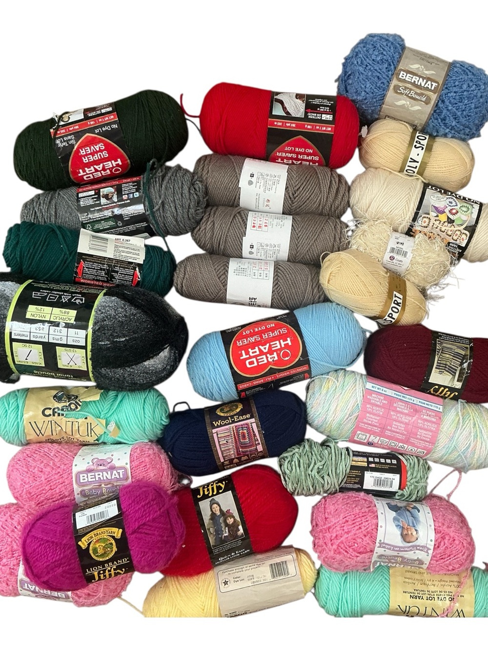 Vintage yarn multicolored bundle set of 25 Jiffy, Bernat, red heart